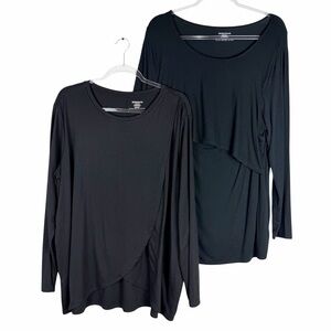 Motherhood Maternity Lot of 2 Black Long Sleeve Nursing Shirts Size 2X